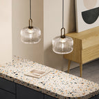 Suspension Contemporaine Nordique Ronde Ovale En Acier Inoxydable Et Verre Rayé À 1 Ampoule Pour Salon