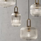 Suspension Contemporaine Nordique Ronde Ovale En Acier Inoxydable Et Verre Rayé À 1 Ampoule Pour Salon