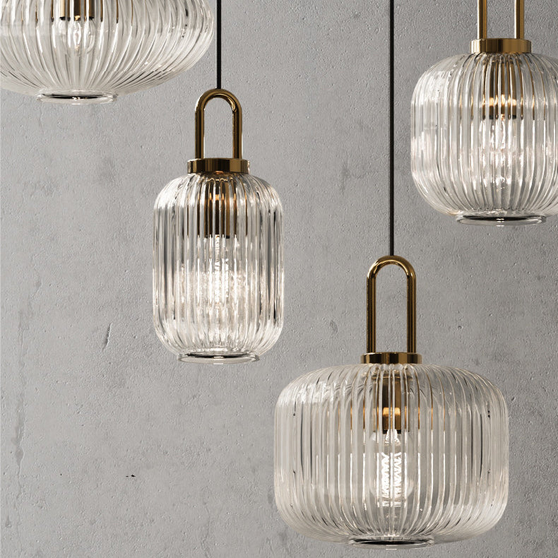 Suspension Contemporaine Nordique Ronde Ovale En Acier Inoxydable Et Verre Rayé À 1 Ampoule Pour Salon