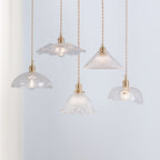 Suspension Nordique Vintage En Verre Transparent En Forme De Fleur À 1 Ampoule En Laiton