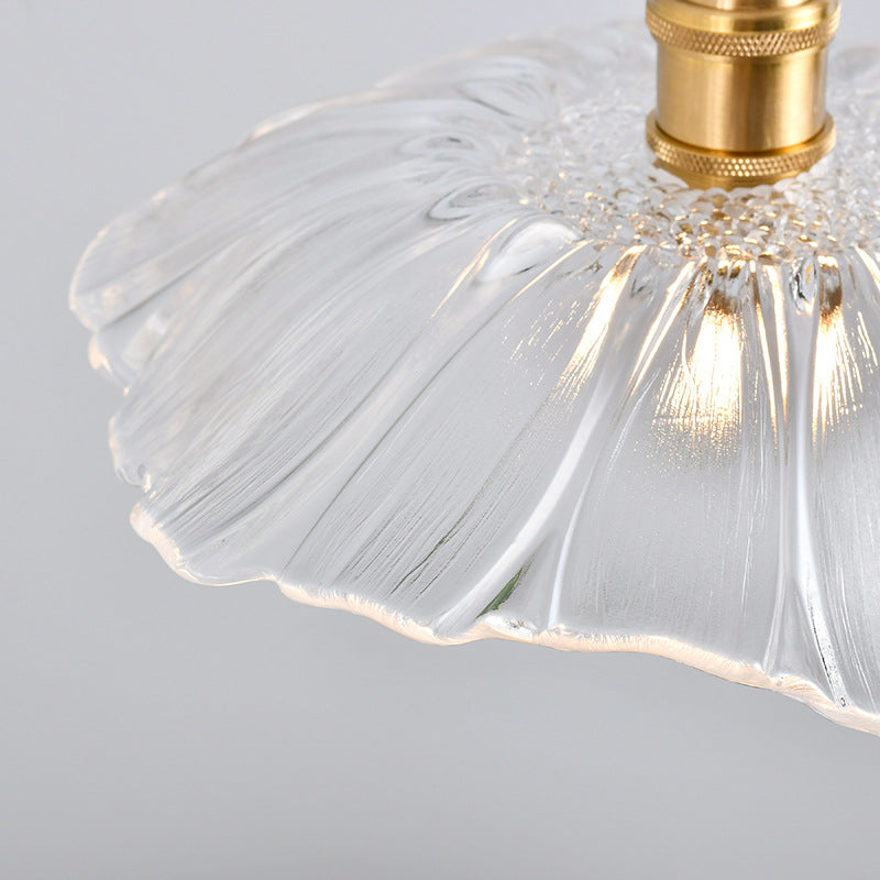 Suspension Nordique Vintage En Verre Transparent En Forme De Fleur À 1 Ampoule En Laiton