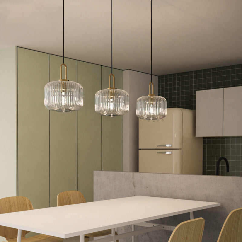 Suspension Contemporaine Nordique Ronde Ovale En Acier Inoxydable Et Verre Rayé À 1 Ampoule Pour Salon