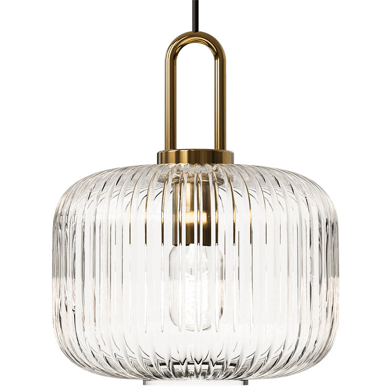 Suspension Contemporaine Nordique Ronde Ovale En Acier Inoxydable Et Verre Rayé À 1 Ampoule Pour Salon