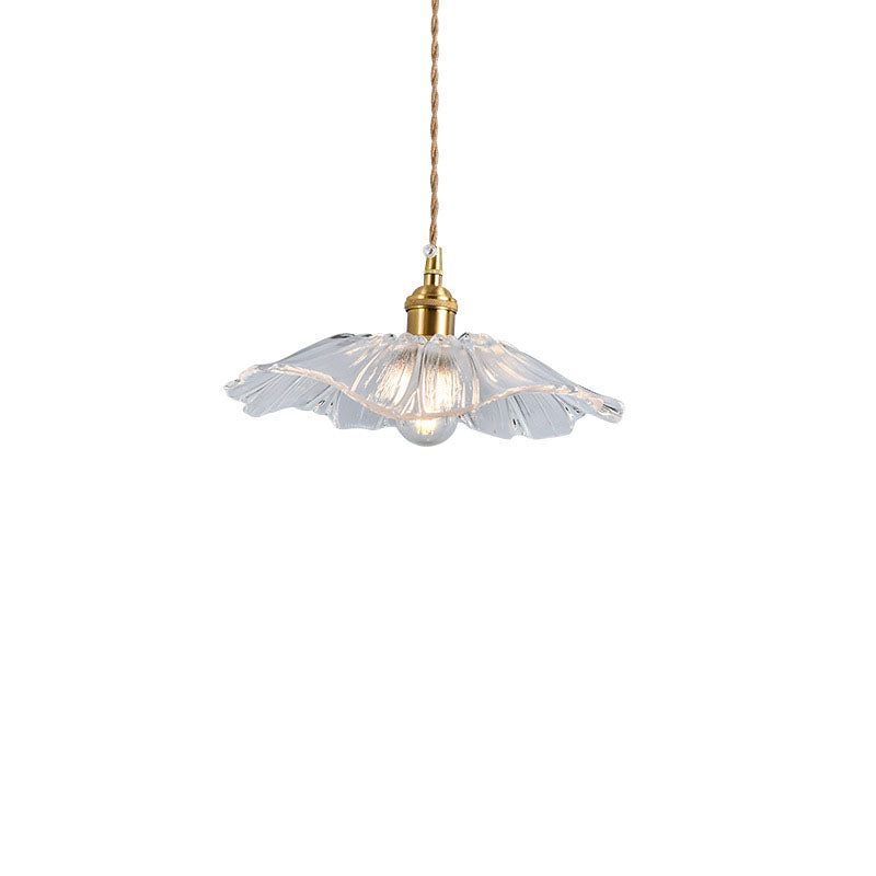 Suspension Nordique Vintage En Verre Transparent En Forme De Fleur À 1 Ampoule En Laiton