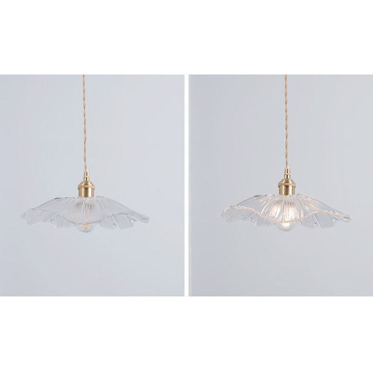 Suspension Nordique Vintage En Verre Transparent En Forme De Fleur À 1 Ampoule En Laiton