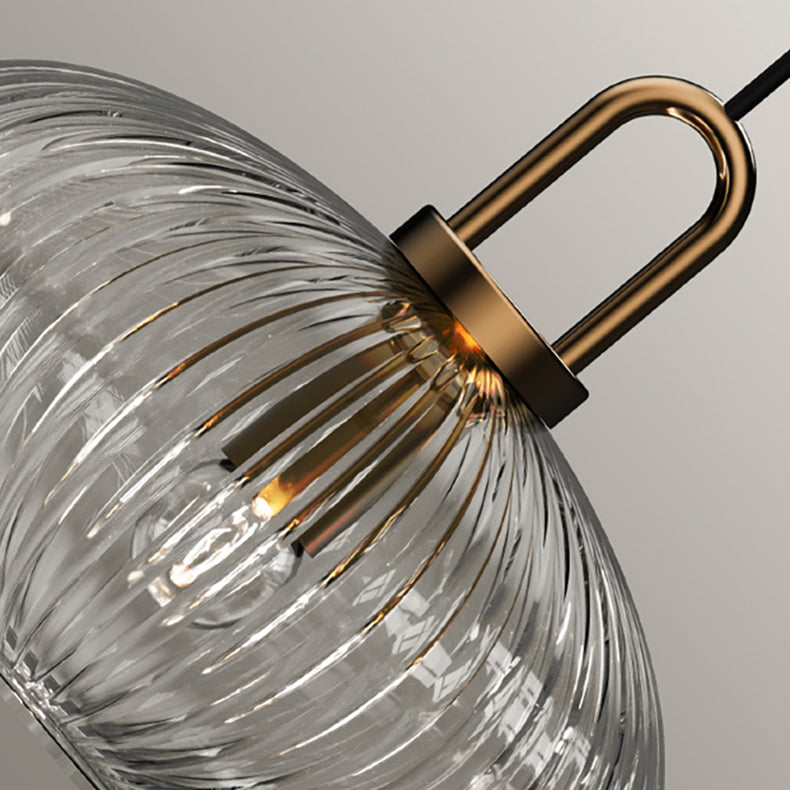 Suspension Contemporaine Nordique Ronde Ovale En Acier Inoxydable Et Verre Rayé À 1 Ampoule Pour Salon