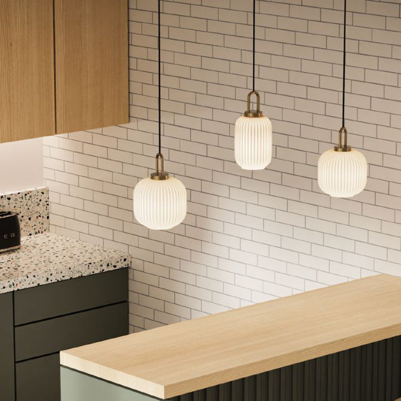Suspension Contemporaine Nordique Ronde Ovale En Acier Inoxydable Et Verre Rayé À 1 Ampoule Pour Salon