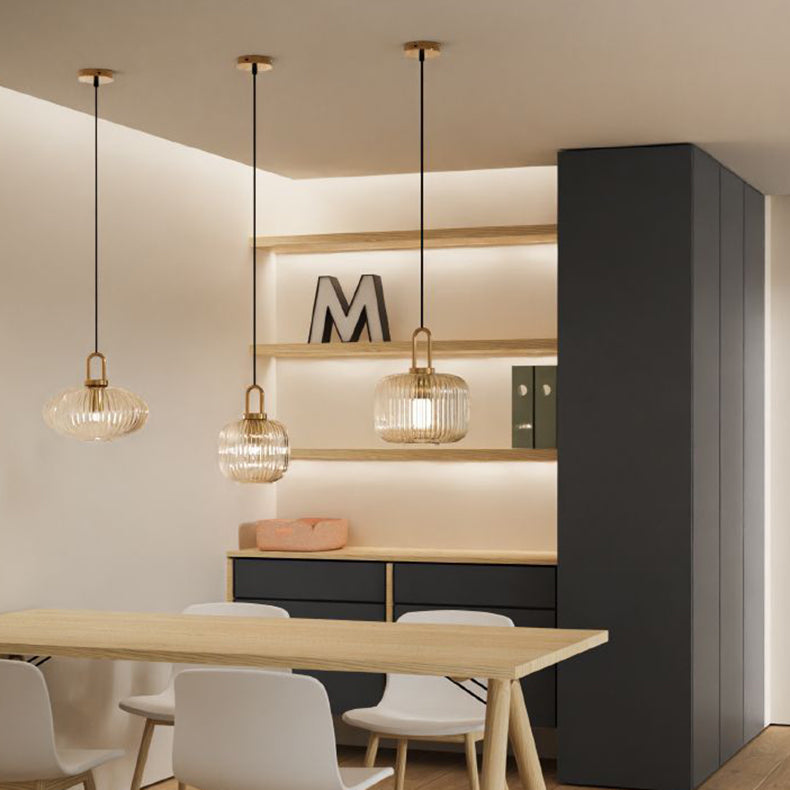 Suspension Contemporaine Nordique Ronde Ovale En Acier Inoxydable Et Verre Rayé À 1 Ampoule Pour Salon