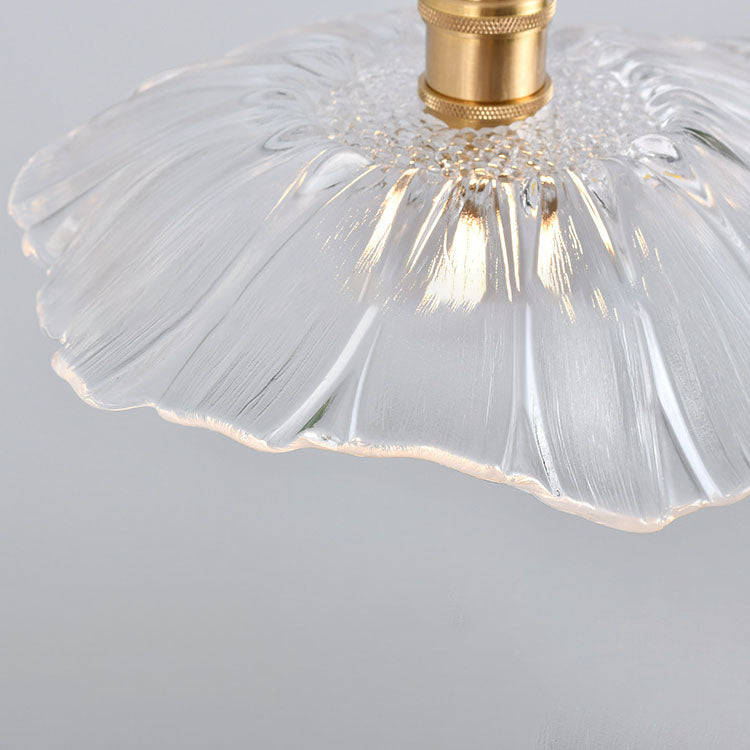 Suspension Nordique Vintage En Verre Transparent En Forme De Fleur À 1 Ampoule En Laiton