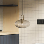 Suspension Contemporaine Nordique Ronde Ovale En Acier Inoxydable Et Verre Rayé À 1 Ampoule Pour Salon