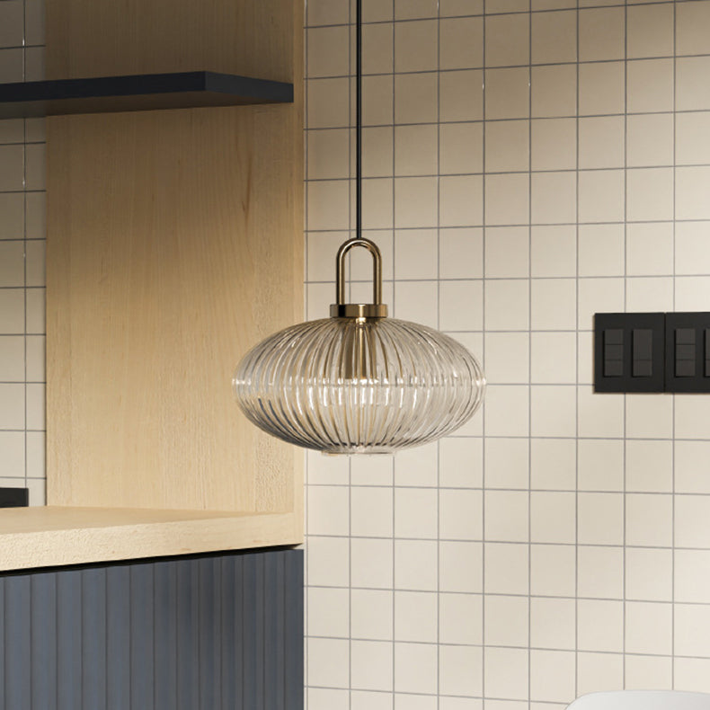 Suspension Contemporaine Nordique Ronde Ovale En Acier Inoxydable Et Verre Rayé À 1 Ampoule Pour Salon
