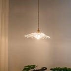 Suspension Nordique Vintage En Verre Transparent En Forme De Fleur À 1 Ampoule En Laiton