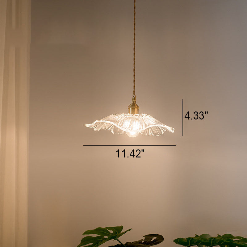 Suspension Nordique Vintage En Verre Transparent En Forme De Fleur À 1 Ampoule En Laiton