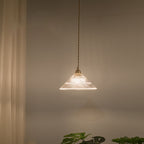 Suspension Nordique Vintage En Verre Transparent En Forme De Fleur À 1 Ampoule En Laiton
