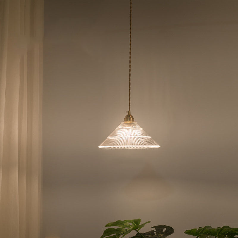 Suspension Nordique Vintage En Verre Transparent En Forme De Fleur À 1 Ampoule En Laiton