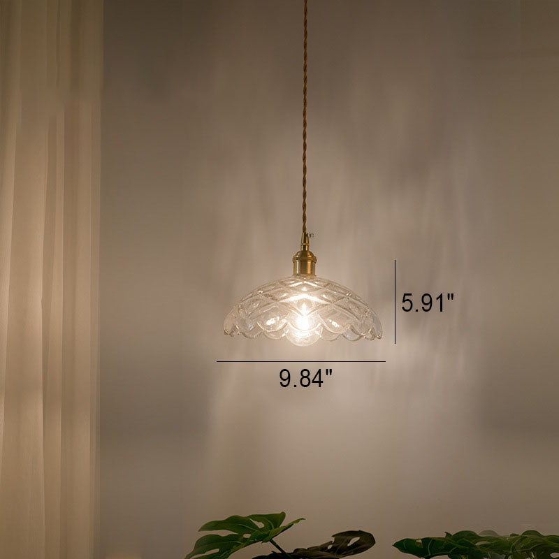 Suspension Nordique Vintage En Verre Transparent En Forme De Fleur À 1 Ampoule En Laiton
