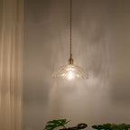 Suspension Nordique Vintage En Verre Transparent En Forme De Fleur À 1 Ampoule En Laiton