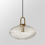 Suspension Contemporaine Nordique Ronde Ovale En Acier Inoxydable Et Verre Rayé À 1 Ampoule Pour Salon