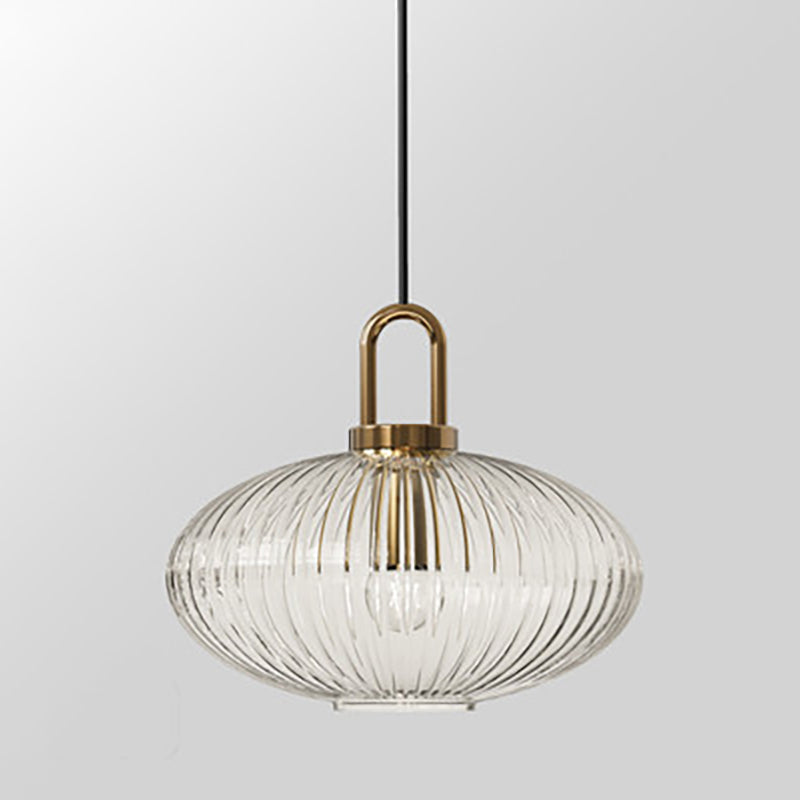Suspension Contemporaine Nordique Ronde Ovale En Acier Inoxydable Et Verre Rayé À 1 Ampoule Pour Salon