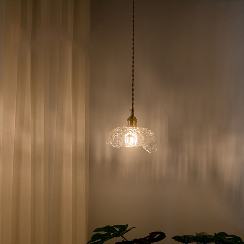 Suspension Nordique Vintage En Verre Transparent En Forme De Fleur À 1 Ampoule En Laiton