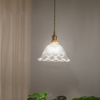 Suspension Nordique Vintage En Verre Transparent En Forme De Fleur À 1 Ampoule En Laiton