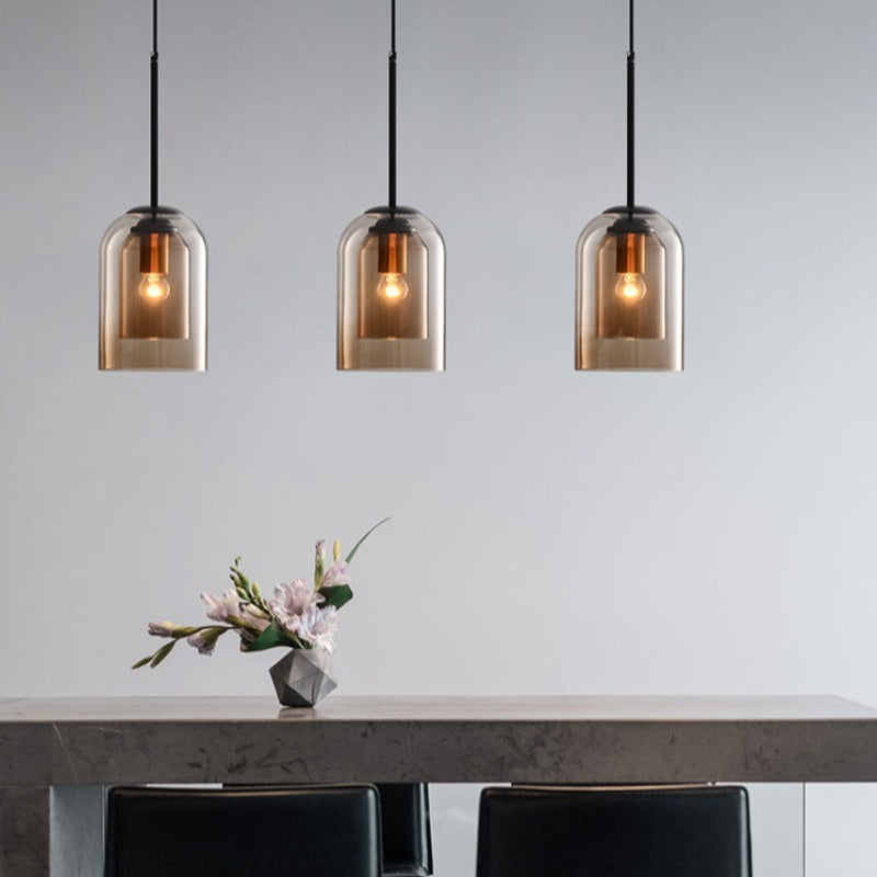 Lampes Suspendues Mi-Siècle En Mica Avec Double Verre