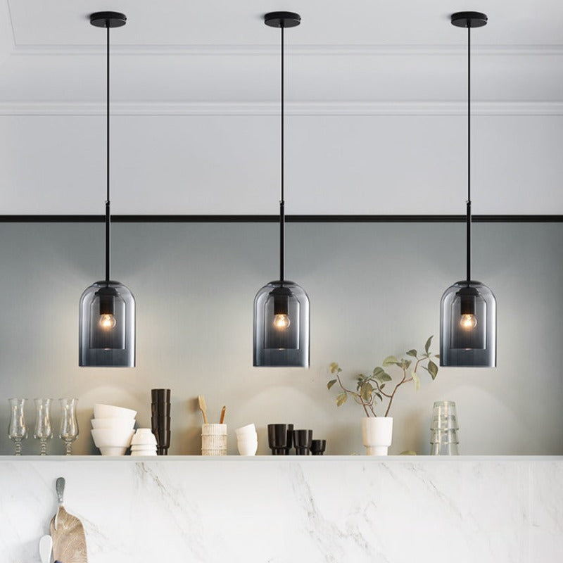 Lampes Suspendues Mi-Siècle En Mica Avec Double Verre