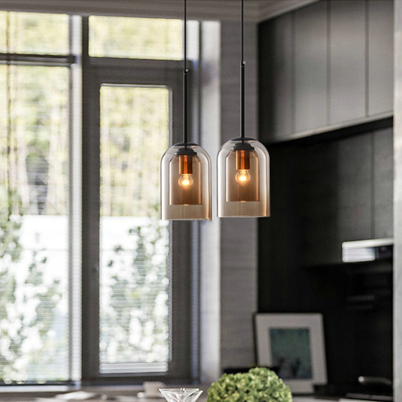Lampes Suspendues Mi-Siècle En Mica Avec Double Verre